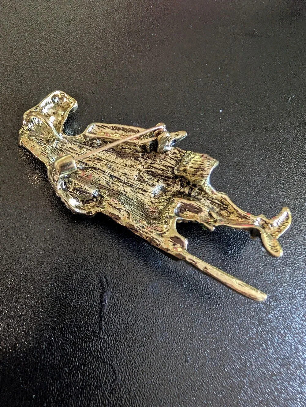 Rhinestone Horse Gentleman Brooch Green Crystal Equestrian Dapper Statement Pin